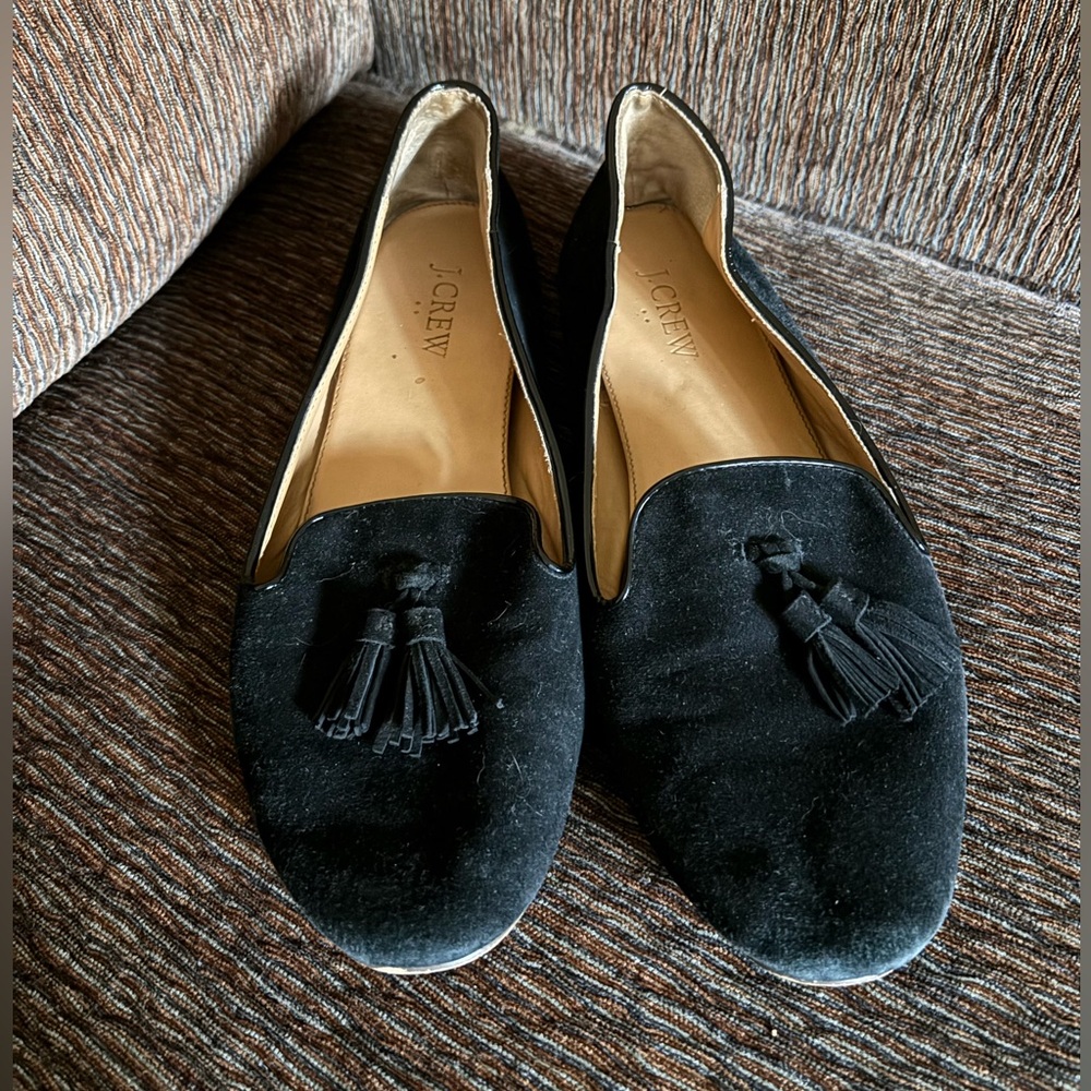 J. Crew Black Velvet Tassel Loafers